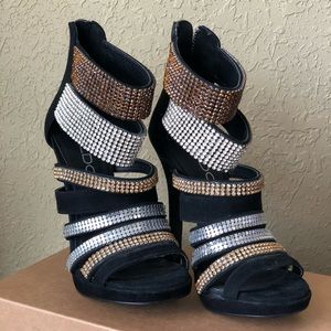 Aldo Black Suede Jeweled Heels